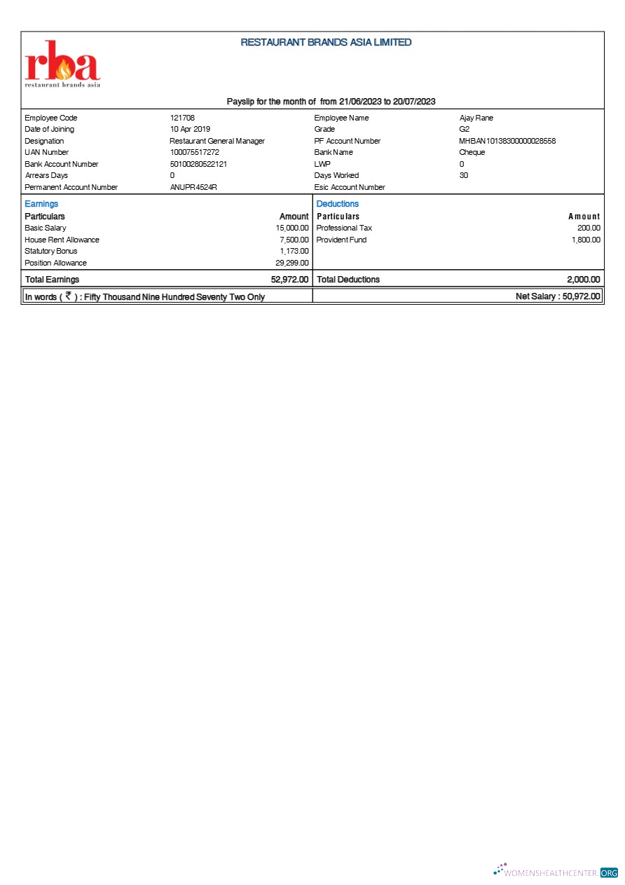Download Restaurant Brands Asia payslip template in Word and PDF formats.pdf, 1 Photoshop template